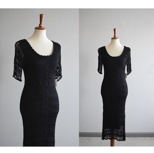 90’s NWT rayon crochet midi dress black Medium